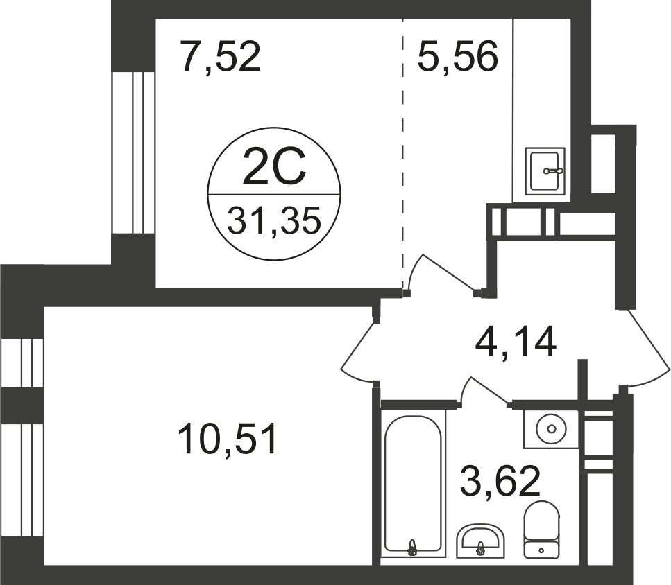 2-комнатная квартира с полной отделкой, 30.6 м2, 3 этаж, дом сдан, ЖК Люберцы, корпус 66 - объявление 2333581 - фото №1