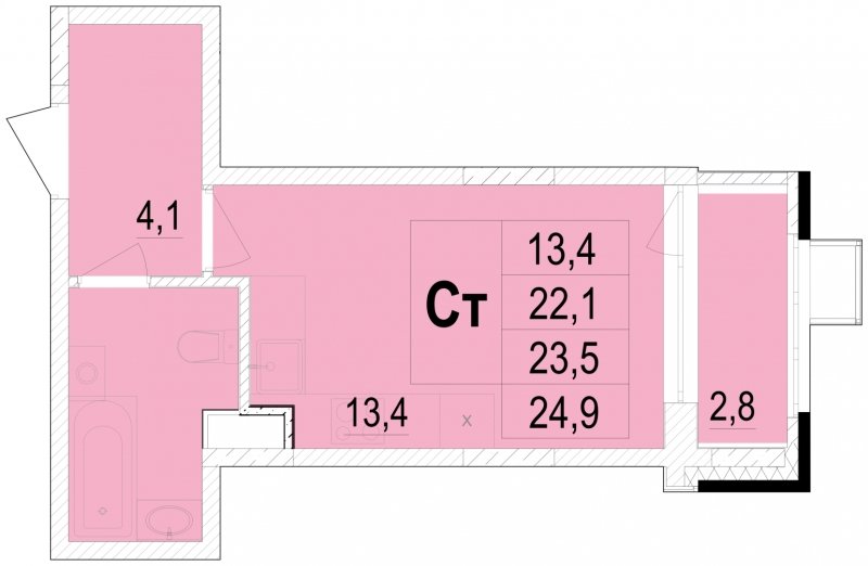 1-комнатная квартира без отделки, 23.5 м2, 2 этаж, сдача 1 квартал 2024 г., ЖК Отрадный, корпус 4 - объявление 1685420 - фото №1