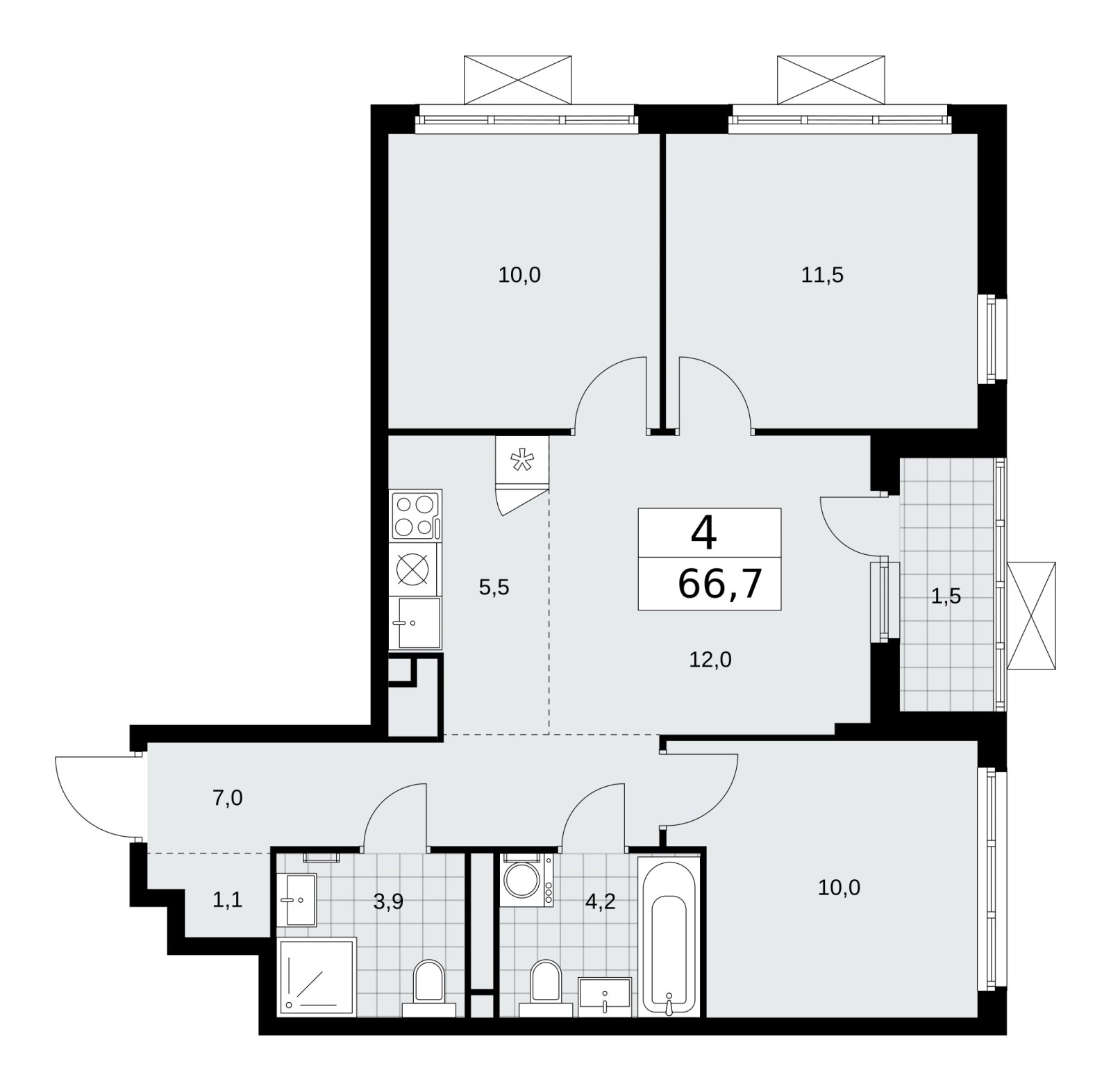 4-комнатная квартира (евро) без отделки, 66.7 м2, 14 этаж, сдача 1 квартал 2026 г., ЖК Прокшино, корпус 11.2.2 - объявление 2270151 - фото №1