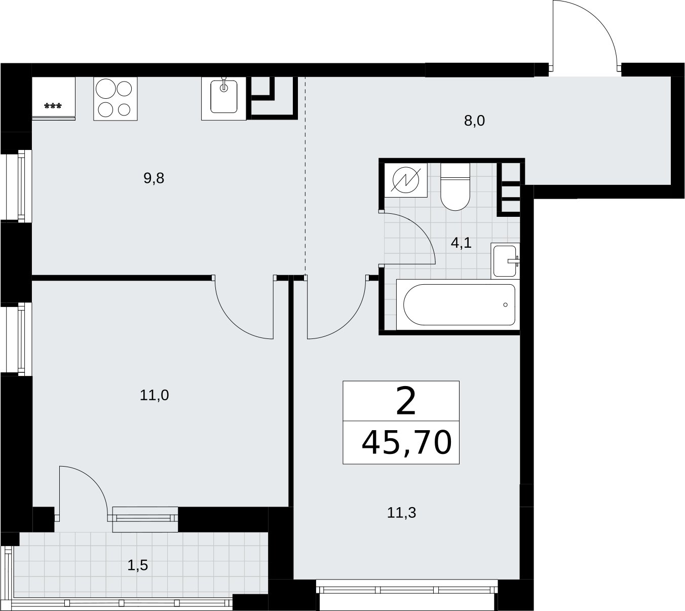 2-комнатная квартира с полной отделкой, 45.7 м2, 3 этаж, сдача 4 квартал 2026 г., ЖК Родные кварталы, корпус 3.3 - объявление 2378458 - фото №1