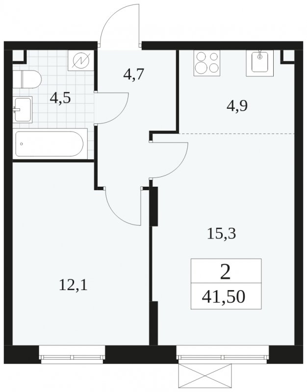 2-комнатная квартира (евро) без отделки, 41.5 м2, 2 этаж, сдача 1 квартал 2025 г., ЖК Прокшино, корпус 5.1.4 - объявление 1811001 - фото №1