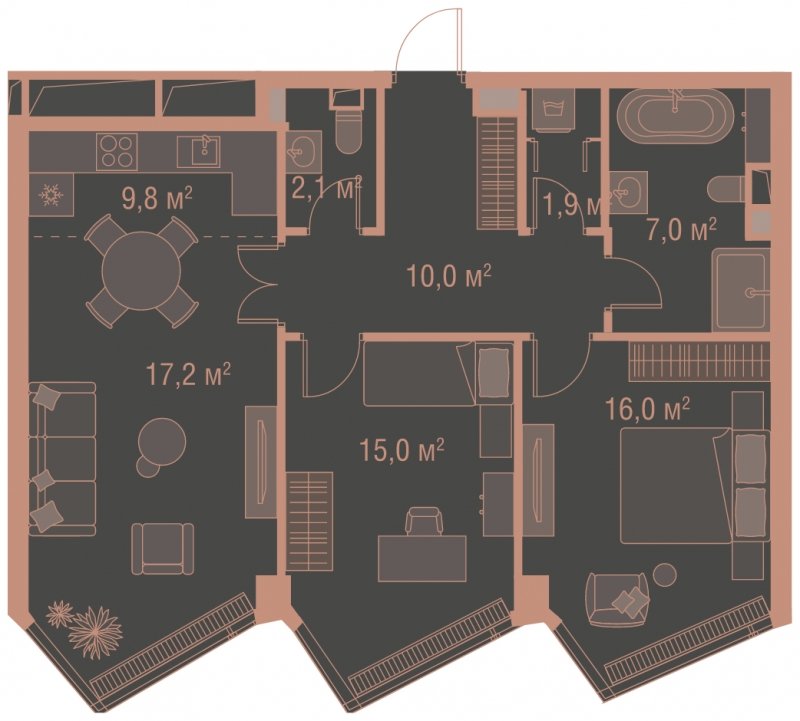2-комнатная квартира без отделки, 79 м2, 17 этаж, сдача 1 квартал 2025 г., ЖК HIGH LIFE, корпус Soul Tower - объявление 1767819 - фото №1