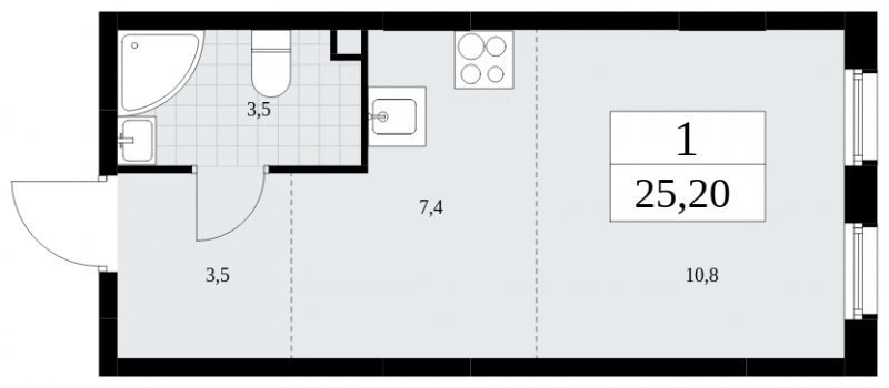 Студия с частичной отделкой, 25.2 м2, 2 этаж, сдача 4 квартал 2024 г., ЖК Скандинавия, корпус 36.1.1 - объявление 1801711 - фото №1