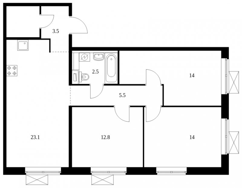 3-комнатная квартира с полной отделкой, 79 м2, 17 этаж, сдача 2 квартал 2024 г., ЖК Бунинские луга, корпус 3.7.2 - объявление 1716483 - фото №1