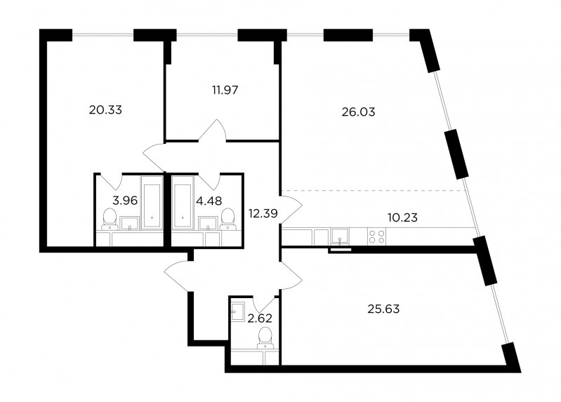 4-комнатная квартира без отделки, 117.64 м2, 29 этаж, сдача 2 квартал 2022 г., ЖК КутузовGRAD 2, корпус 3 - объявление 1748146 - фото №1