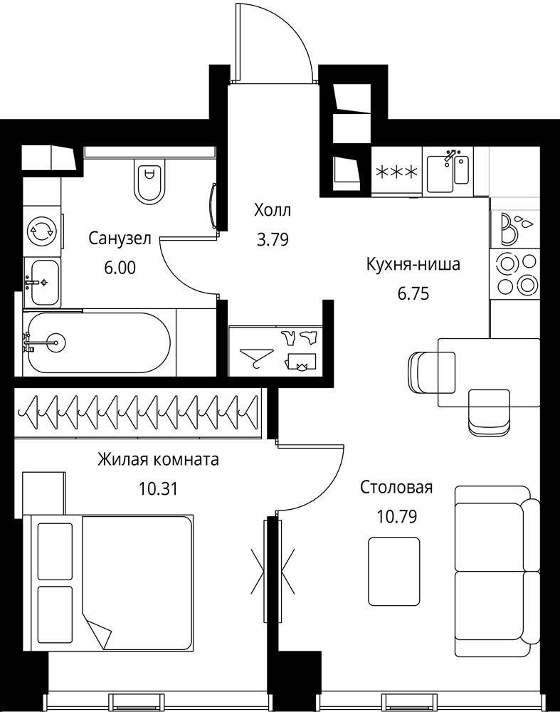 1-комнатная квартира с частичной отделкой, 37.9 м2, 37 этаж, сдача 3 квартал 2026 г., ЖК City Bay, корпус North Ocean 1 - объявление 2278675 - фото №1
