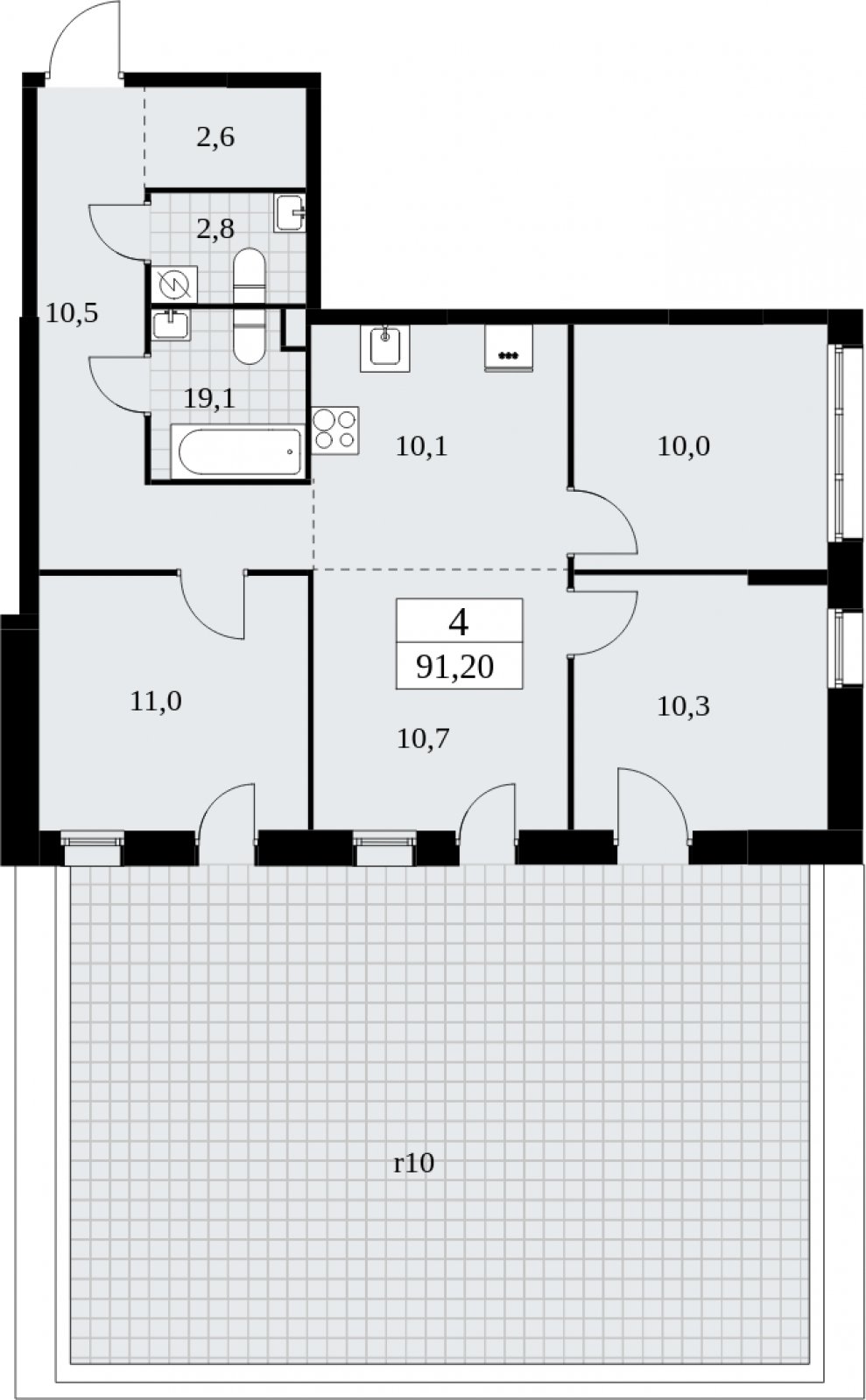 4-комнатная квартира (евро) с частичной отделкой, 91.2 м2, 2 этаж, сдача 1 квартал 2025 г., ЖК Дзен-кварталы, корпус 1.1 - объявление 2052302 - фото №1