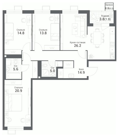 3-комнатная квартира без отделки, 103.3 м2, 4 этаж, сдача 1 квартал 2023 г., ЖК Nagatino i-Land, корпус Б - объявление 1785258 - фото №1