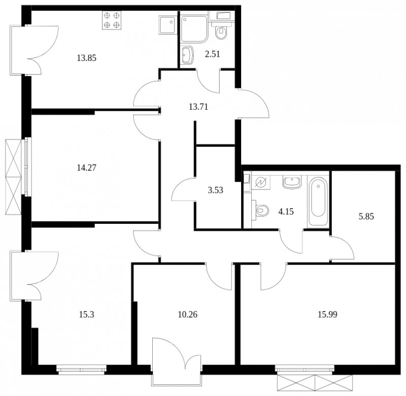 4-комнатная квартира с полной отделкой, 99.42 м2, 8 этаж, сдача 3 квартал 2023 г., ЖК Шереметьевский, корпус 8,9,10 - объявление 1582889 - фото №1