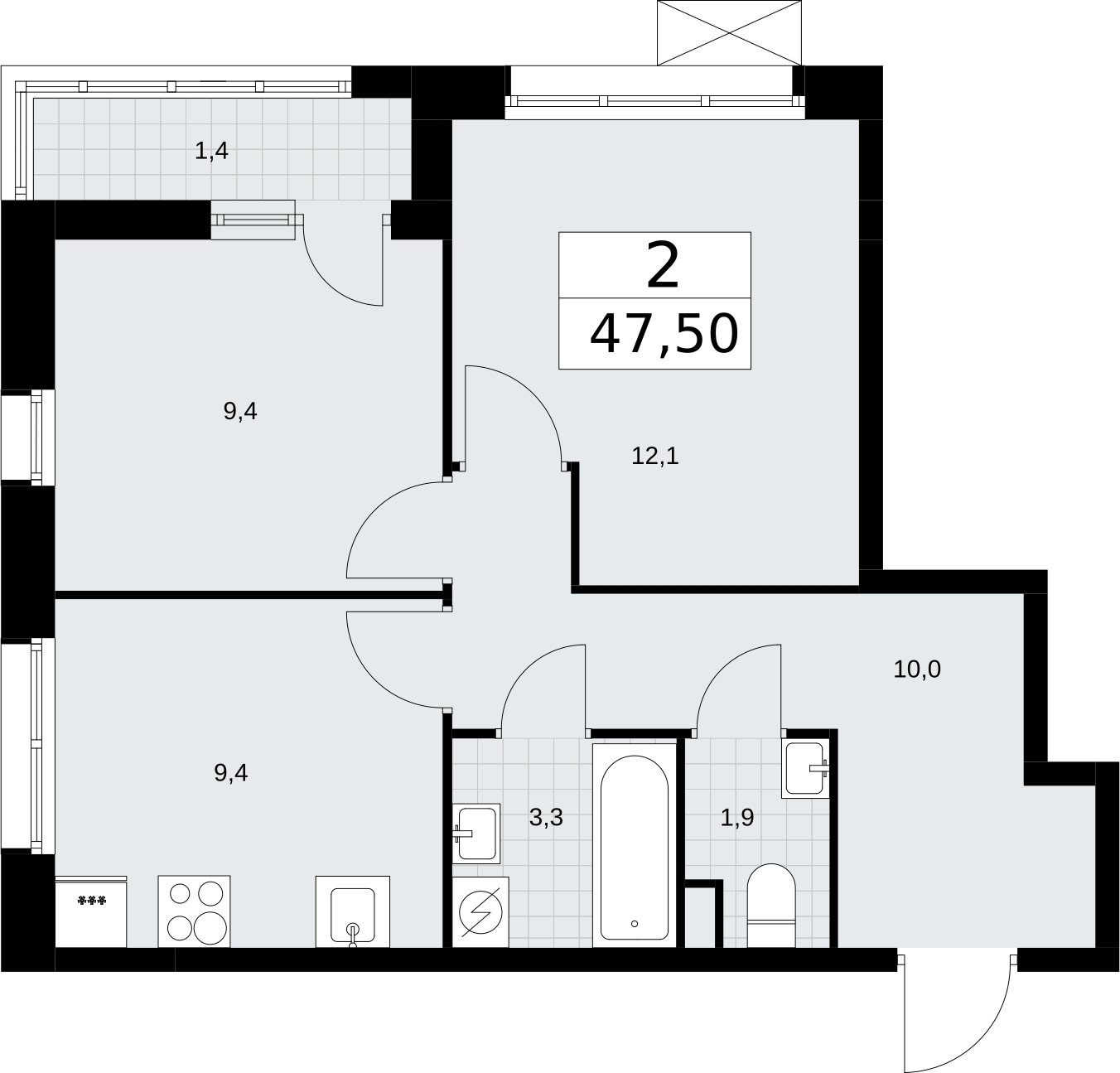2-комнатная квартира без отделки, 47.5 м2, 2 этаж, сдача 3 квартал 2026 г., ЖК Родные кварталы, корпус 2 - объявление 2295602 - фото №1