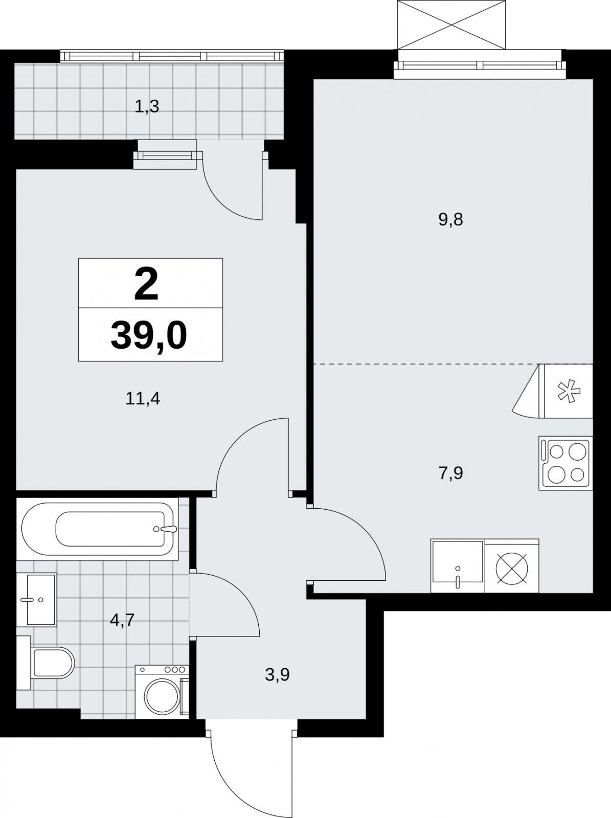 2-комнатная квартира (евро) без отделки, 39 м2, 3 этаж, сдача 1 квартал 2026 г., ЖК Дзен-кварталы, корпус 6.2.1 - объявление 2328457 - фото №1