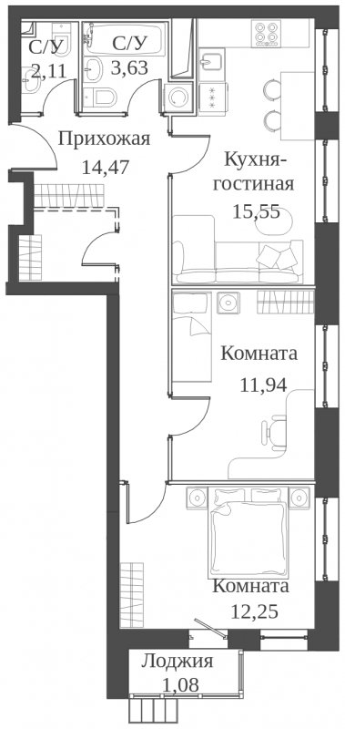 3-комнатная квартира (евро) с частичной отделкой, 61.03 м2, 3 этаж, сдача 2 квартал 2023 г., ЖК Аквилон Митино, корпус 4 - объявление 1651821 - фото №1