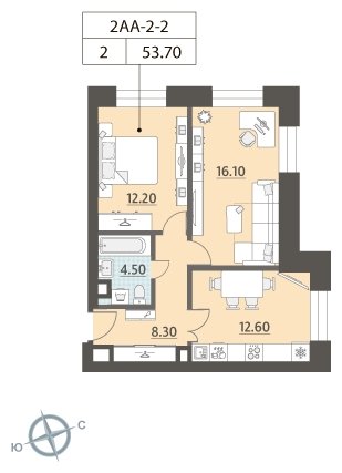 2-комнатная квартира 2 м2, 2 этаж, сдача 4 квартал 2023 г., ЖК ЗИЛАРТ, корпус 14 - объявление 1691809 - фото №1