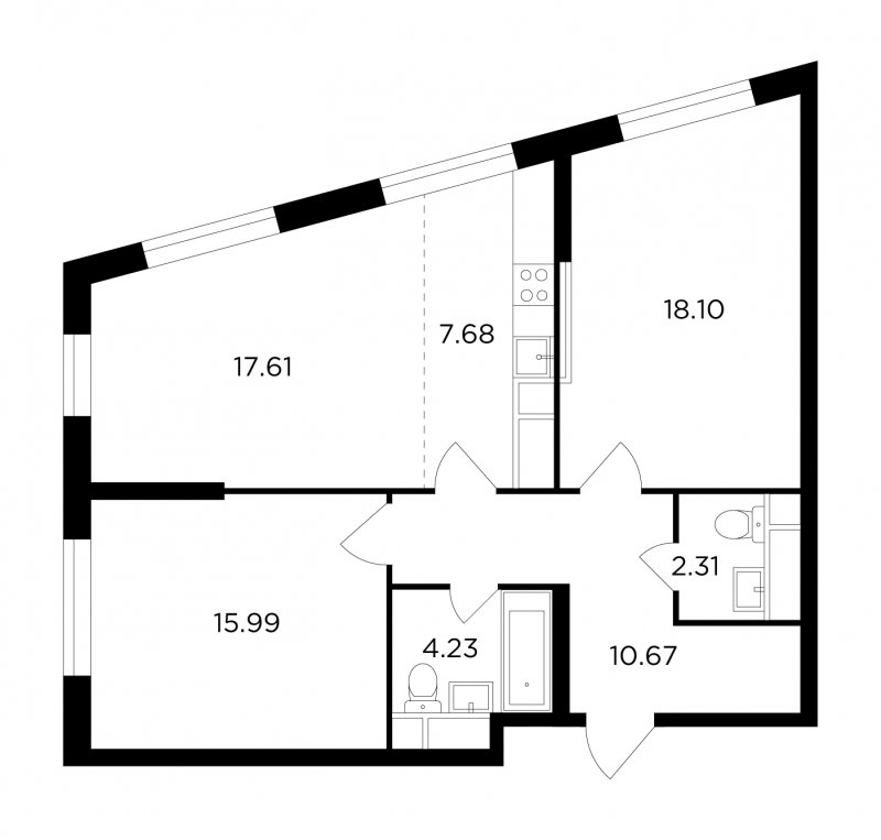 3-комнатная квартира без отделки, 76.59 м2, 4 этаж, сдача 2 квартал 2022 г., ЖК КутузовGRAD 2, корпус 4 - объявление 1419768 - фото №1