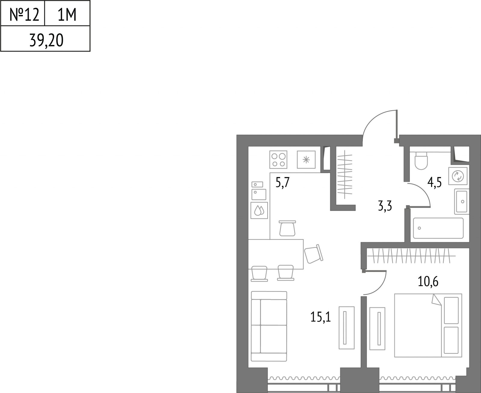 1-комнатная квартира без отделки, 39.1 м2, 10 этаж, сдача 2 квартал 2026 г., ЖК Upside Towers, корпус 1 - объявление 2057049 - фото №1