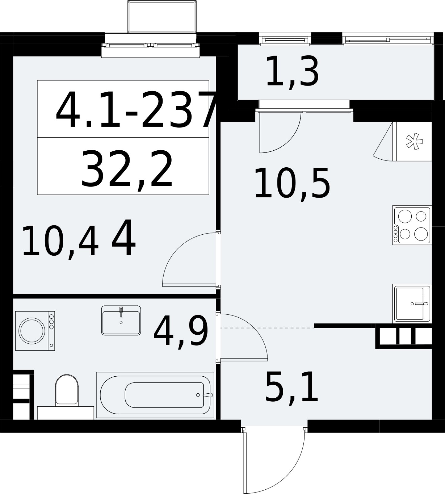 1-комнатная квартира с полной отделкой, 32.2 м2, 7 этаж, сдача 2 квартал 2027 г., ЖК Южные сады, корпус 4.1.2 - объявление 2392754 - фото №1