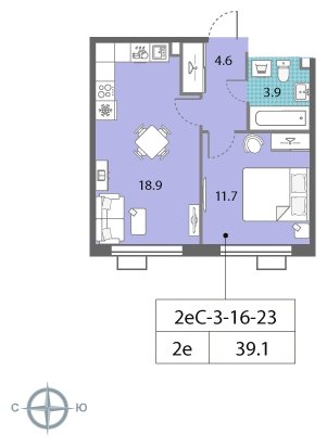 1-комнатная квартира 2 м2, 23 этаж, сдача 4 квартал 2022 г., ЖК Лучи, корпус 12 - объявление 1694656 - фото №1