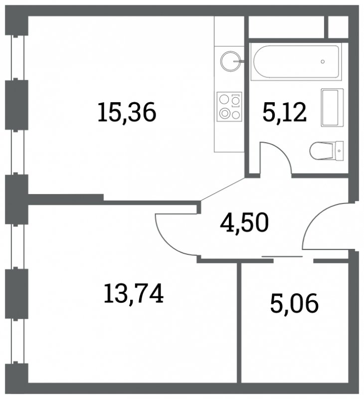 2-комнатная квартира (евро) без отделки, 43.78 м2, 41 этаж, сдача 4 квартал 2022 г., ЖК Headliner, корпус 6 - объявление 1885622 - фото №1