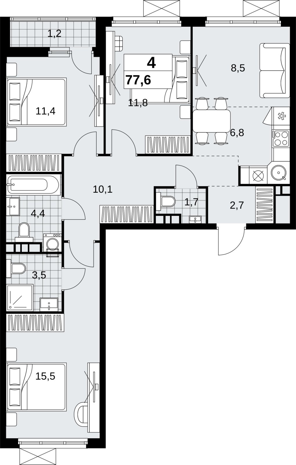 4-комнатная квартира (евро) с полной отделкой, 77.6 м2, 4 этаж, сдача 1 квартал 2027 г., ЖК Скандинавия, корпус 2.18.2.2 - объявление 2351252 - фото №1