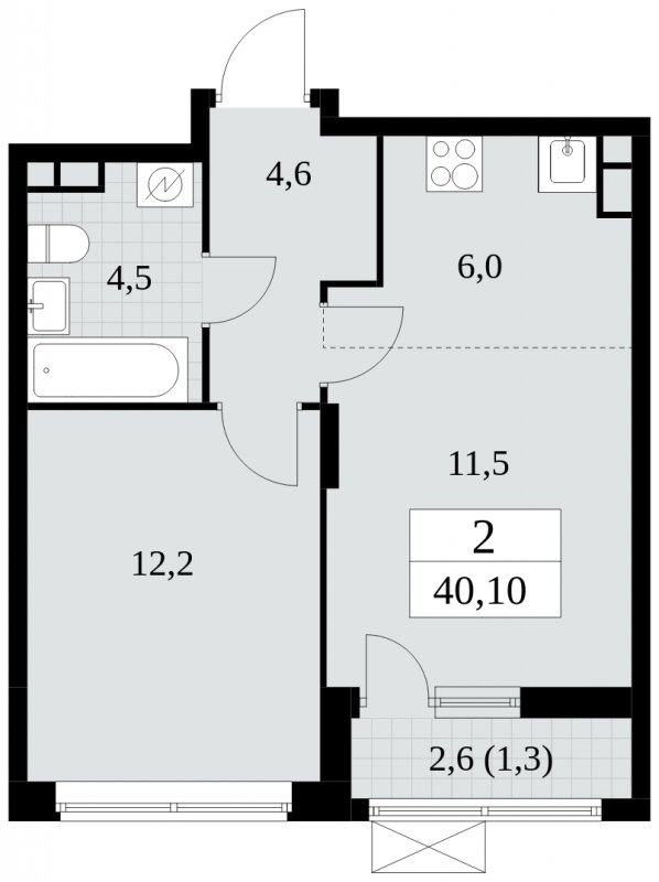 2-комнатная квартира (евро) с полной отделкой, 40.1 м2, 3 этаж, сдача 2 квартал 2025 г., ЖК Прокшино, корпус 5.1.2 - объявление 1860133 - фото №1