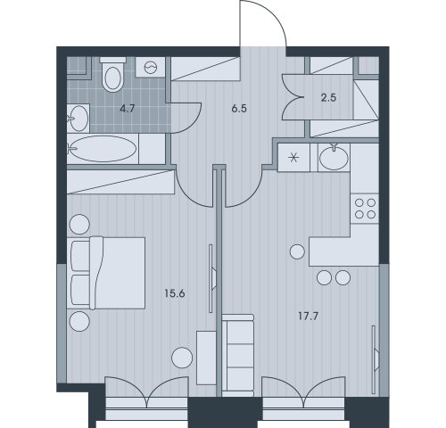2-комнатная квартира с частичной отделкой, 47.4 м2, 6 этаж, дом сдан, ЖК EVER, корпус 3 - объявление 2376352 - фото №1