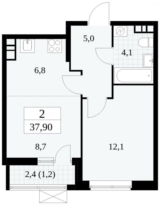 2-комнатная квартира (евро) без отделки, 37.9 м2, 7 этаж, сдача 1 квартал 2025 г., ЖК Прокшино, корпус 5.2.3 - объявление 1751317 - фото №1
