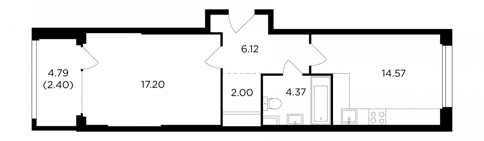 1-комнатная квартира без отделки, 46.64 м2, 21 этаж, дом сдан, ЖК RiverSky, корпус 6 - объявление 2233209 - фото №1