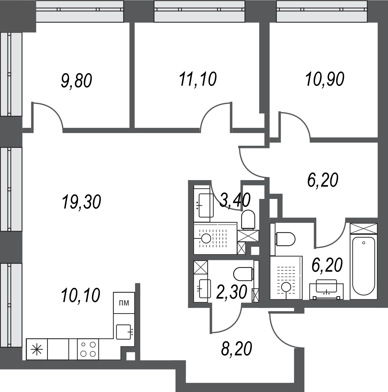 3-комнатная квартира без отделки, 87.5 м2, 20 этаж, дом сдан, ЖК AFI Park Воронцовский, корпус 4 - объявление 2359852 - фото №1