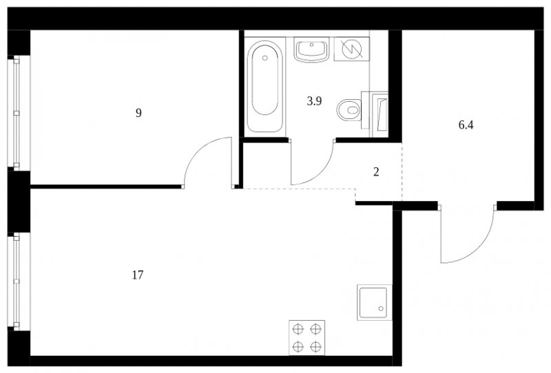 1-комнатная квартира с полной отделкой, 38.3 м2, 1 этаж, сдача 3 квартал 2023 г., ЖК Середневский лес, корпус 1.2 - объявление 1594652 - фото №1