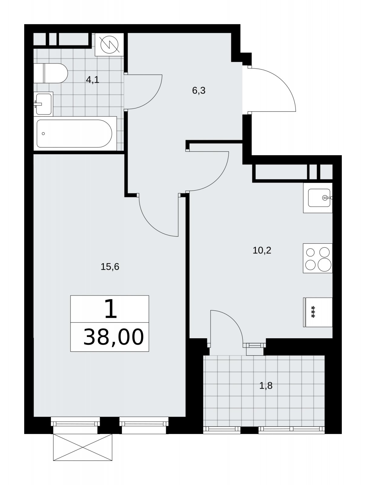 1-комнатная квартира с частичной отделкой, 38 м2, 15 этаж, сдача 4 квартал 2025 г., ЖК Бунинские кварталы, корпус 3.5 - объявление 2152249 - фото №1