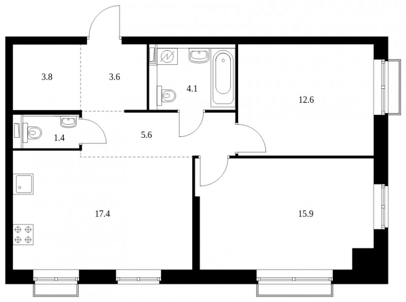2-комнатная квартира с полной отделкой, 64.4 м2, 21 этаж, сдача 4 квартал 2023 г., ЖК Красноказарменная 15, корпус 1.2 - объявление 1558280 - фото №1