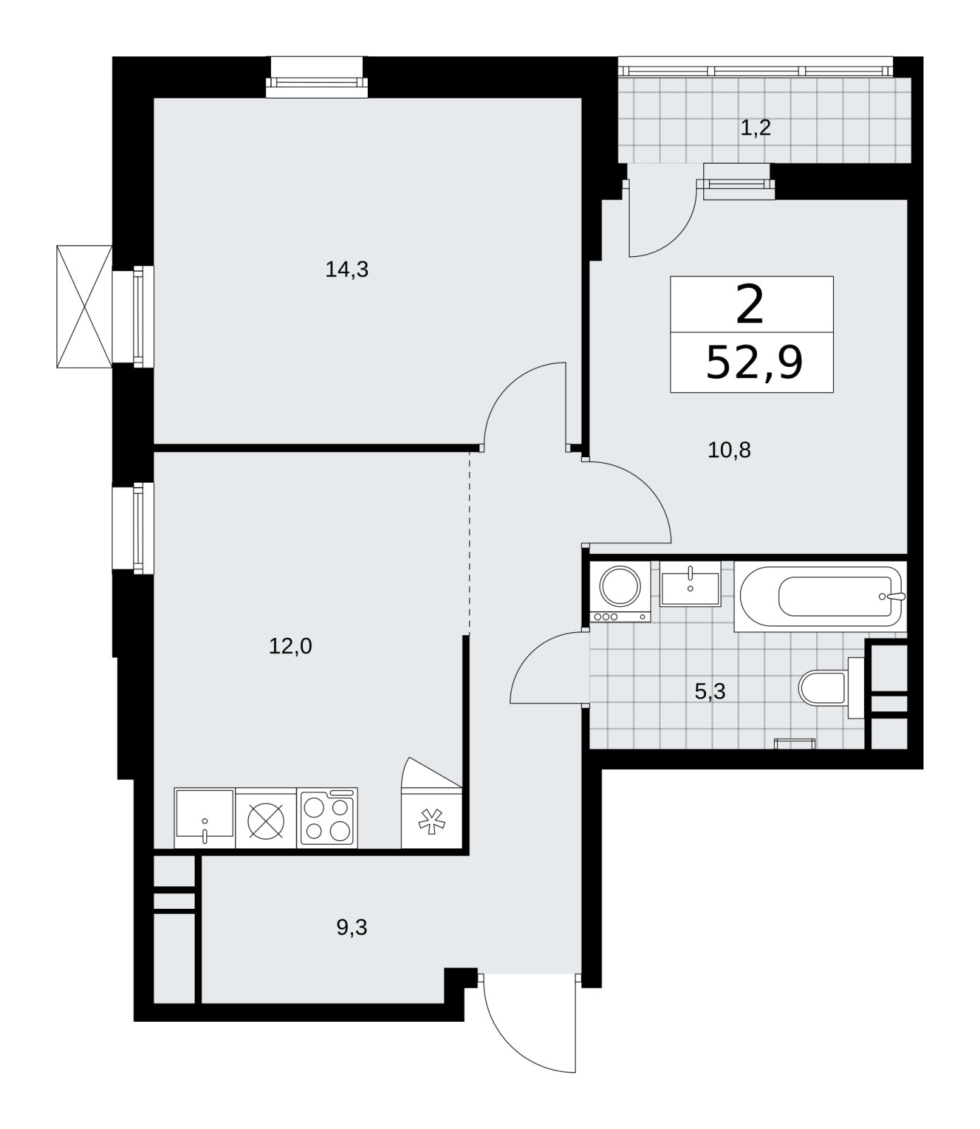 2-комнатная квартира без отделки, 52.9 м2, 16 этаж, сдача 1 квартал 2026 г., ЖК Скандинавия, корпус 37.2.1 - объявление 2254417 - фото №1