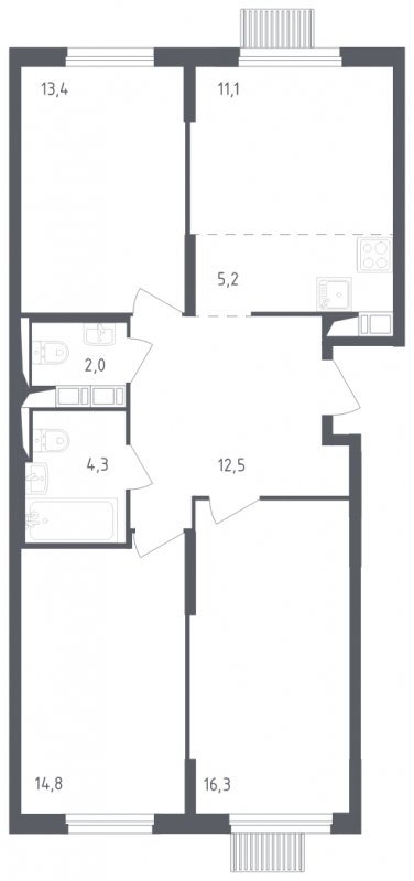 4-комнатная квартира с полной отделкой, 79.6 м2, 9 этаж, сдача 2 квартал 2024 г., ЖК Мытищи Парк, корпус 3 - объявление 1822535 - фото №1