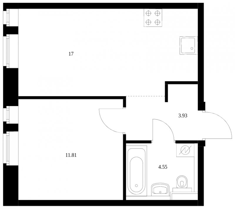 1-комнатная квартира без отделки, 37.29 м2, 22 этаж, сдача 4 квартал 2022 г., ЖК Green Park, корпус 7 - объявление 1333200 - фото №1