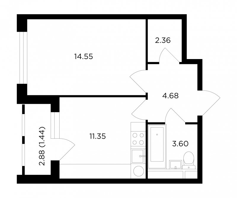 1-комнатная квартира без отделки, 37.98 м2, 4 этаж, сдача 1 квартал 2023 г., ЖК TopHILLS, корпус 6 - объявление 1936614 - фото №1