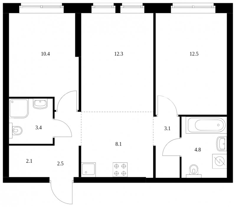 3-комнатная квартира с полной отделкой, 59.2 м2, 20 этаж, сдача 3 квартал 2023 г., ЖК Кронштадтский 9, корпус 1.1 - объявление 1712439 - фото №1