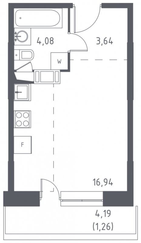 1-комнатная квартира с полной отделкой, 25.92 м2, 16 этаж, дом сдан, ЖК Пригород Лесное, корпус 11 - объявление 1775626 - фото №1
