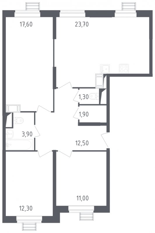 3-комнатная квартира с полной отделкой, 84.2 м2, 15 этаж, сдача 3 квартал 2023 г., ЖК Квартал Некрасовка, корпус 1 - объявление 1515954 - фото №1