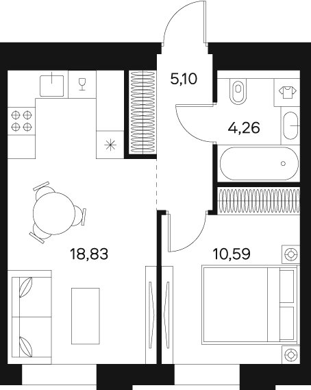 1-комнатная квартира без отделки, 38.78 м2, 10 этаж, сдача 4 квартал 2024 г., ЖК FØRST, корпус 2 - объявление 2003473 - фото №1