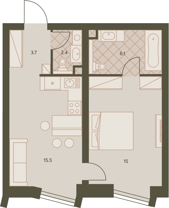 2-комнатная квартира без отделки, 41.6 м2, 23 этаж, дом сдан, ЖК Eniteo, корпус 2 - объявление 2326741 - фото №1