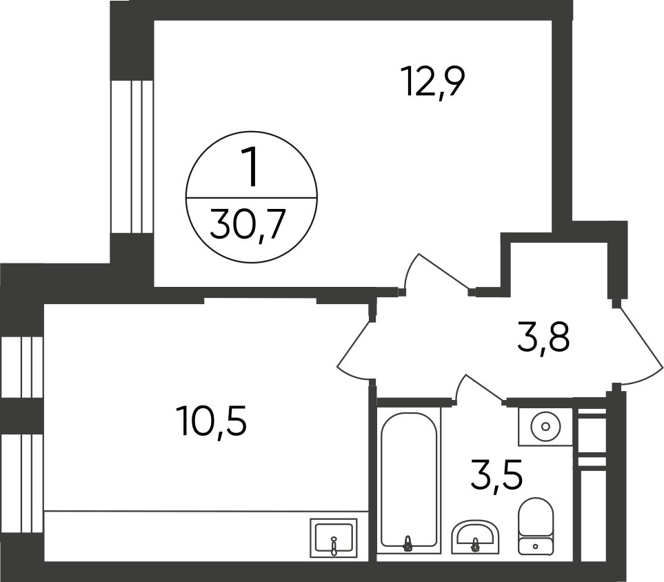 2-комнатная квартира с полной отделкой, 30.7 м2, 17 этаж, дом сдан, ЖК Люберцы, корпус 66 - объявление 2342821 - фото №1