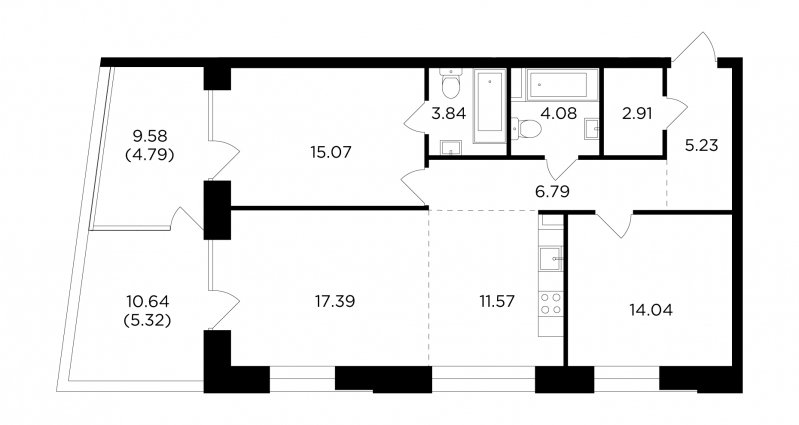 3-комнатная квартира без отделки, 91.03 м2, 3 этаж, сдача 4 квартал 2023 г., ЖК FORIVER, корпус 5 - объявление 1464513 - фото №1