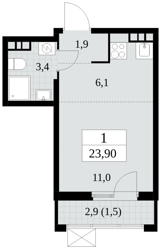 Студия с частичной отделкой, 23.9 м2, 5 этаж, сдача 4 квартал 2024 г., ЖК Скандинавия, корпус 2.27.4 - объявление 1840680 - фото №1