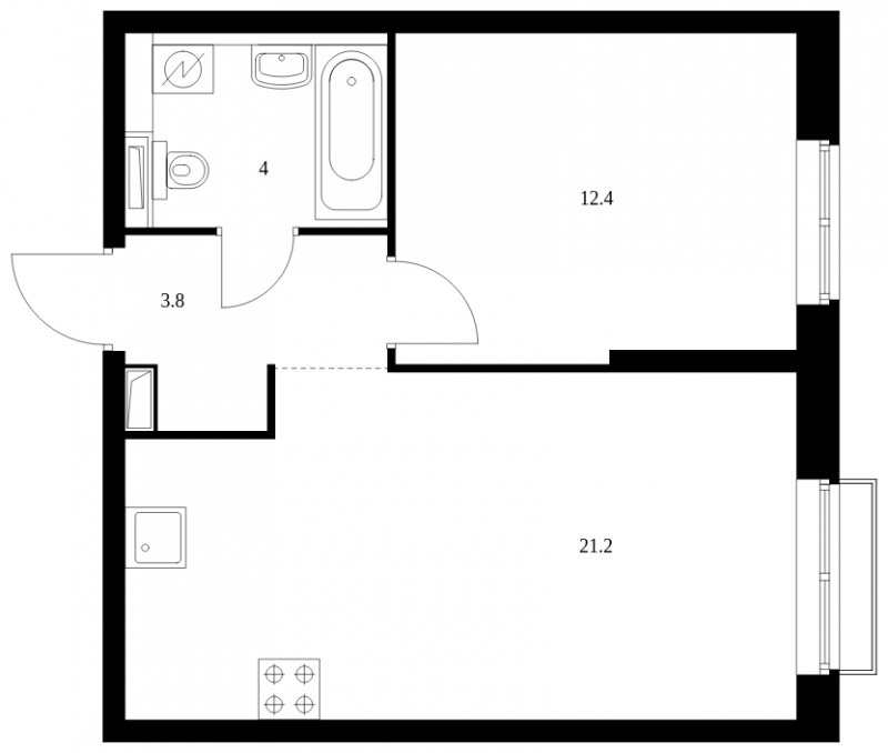 1-комнатная квартира с полной отделкой, 41.4 м2, 26 этаж, сдача 4 квартал 2023 г., ЖК Красноказарменная 15, корпус 1.2 - объявление 1586006 - фото №1