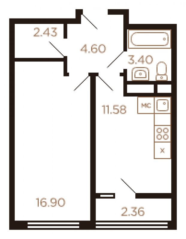 1-комнатная квартира без отделки, 41 м2, 7 этаж, сдача 4 квартал 2022 г., ЖК Миниполис Рафинад, корпус 3 - объявление 1868528 - фото №1