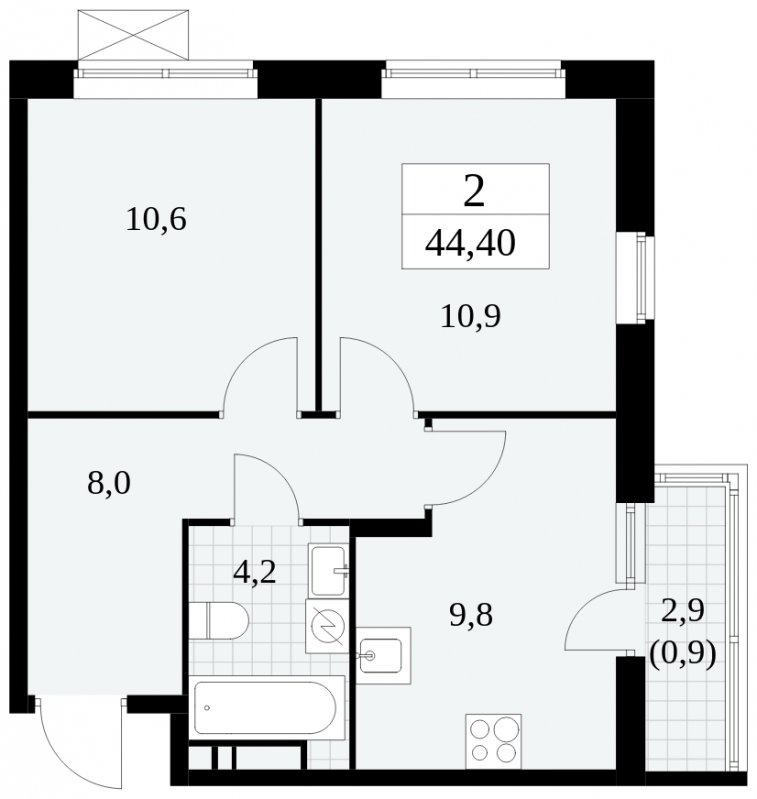 2-комнатная квартира с частичной отделкой, 44.4 м2, 14 этаж, сдача 1 квартал 2025 г., ЖК Прокшино, корпус 5.2.2 - объявление 1751239 - фото №1