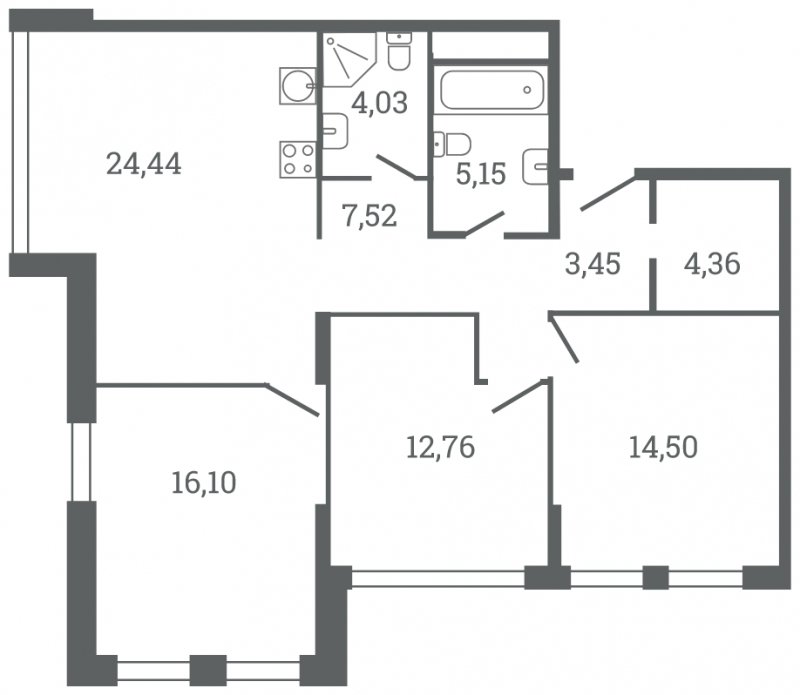 3-комнатная квартира без отделки, 92.31 м2, 3 этаж, дом сдан, ЖК Headliner, корпус 3 - объявление 1554841 - фото №1