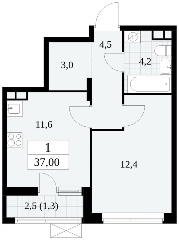 1-комнатная квартира с полной отделкой, 37 м2, 6 этаж, сдача 2 квартал 2025 г., ЖК Прокшино, корпус 5.1.1 - объявление 1859922 - фото №1