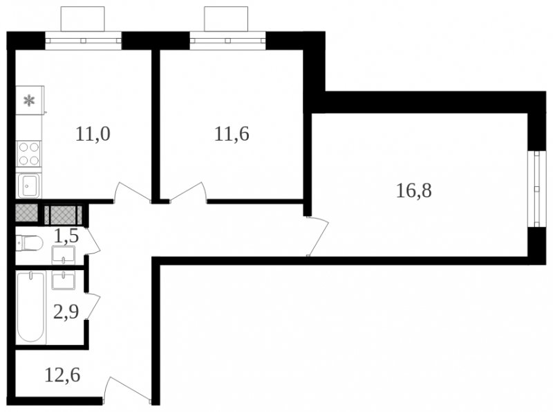 2-комнатная квартира с полной отделкой, 56.4 м2, 7 этаж, сдача 2 квартал 2024 г., ЖК Октябрьское Поле, корпус 3.3 - объявление 1984291 - фото №1