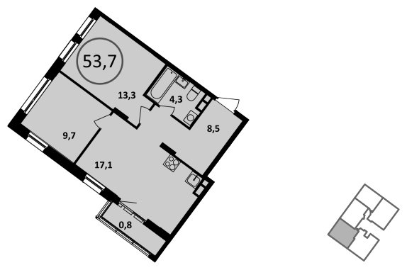2-комнатная квартира без отделки, 53.7 м2, 3 этаж, сдача 4 квартал 2022 г., ЖК Испанские кварталы, корпус 5.3 - объявление 1409393 - фото №1